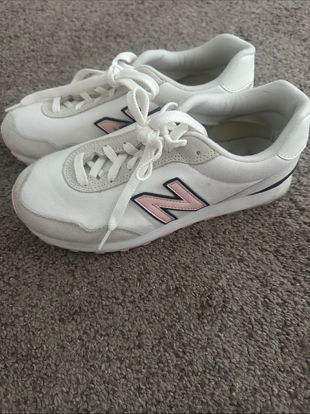New Balance White Sneakers with Pink Logo and Navy Trim